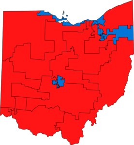 Ohio District Map with 12 red districts and 4 blue